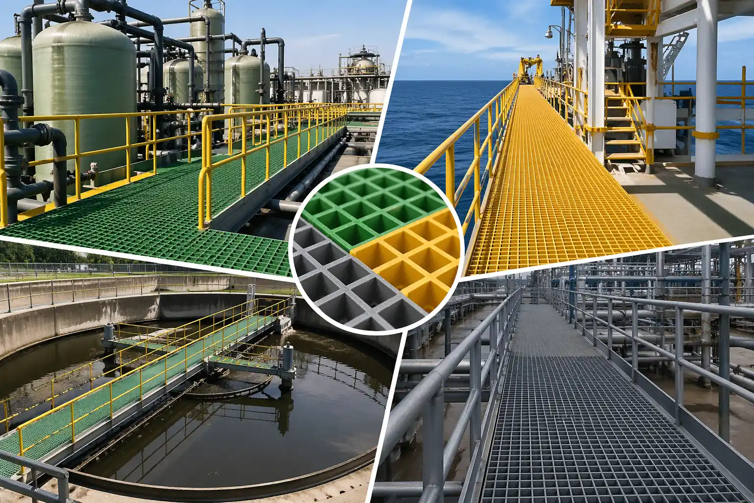 Top Industrial Applications of FRP Grating in Corrosive Environments (Chemical, Marine & Wastewater)插图 Top Industrial Applications of FRP Grating in Corrosive Environments (Chemical, Marine & Wastewater)