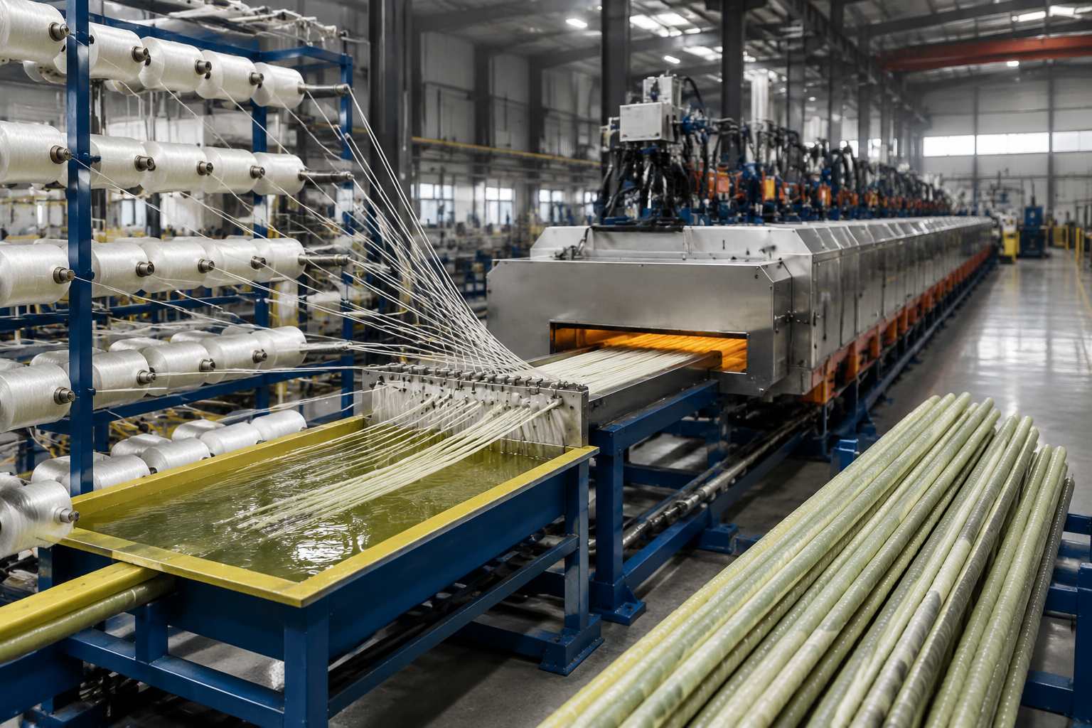 FRP Rebar Manufacturing Process From Glass Fiber to Finished Reinforcing Bar插图1 The FRP rebar Production Line